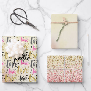 Goud Roze Zwart Confetti Liefde Vrede Glitter Inpakpapier Vel