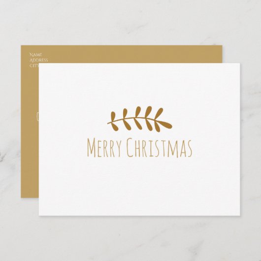Goud Rustiek Blad Elegant Eenvoudig Wit Modern Feestdagenkaart (Voorkant / Achterkant)