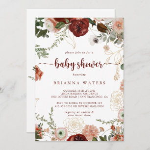 Goud rustiek Kleurrijk Bloemen Baby shower Kaart