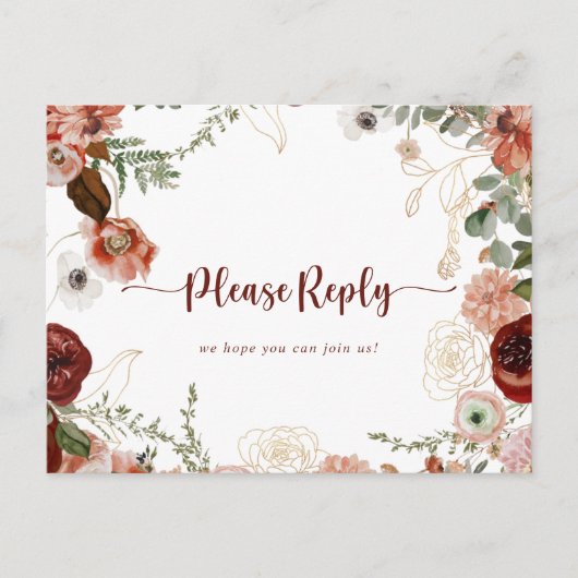 Goud Rustiek Kleurrijk Bloemen Menu Keuze RSVP (Voorkant)