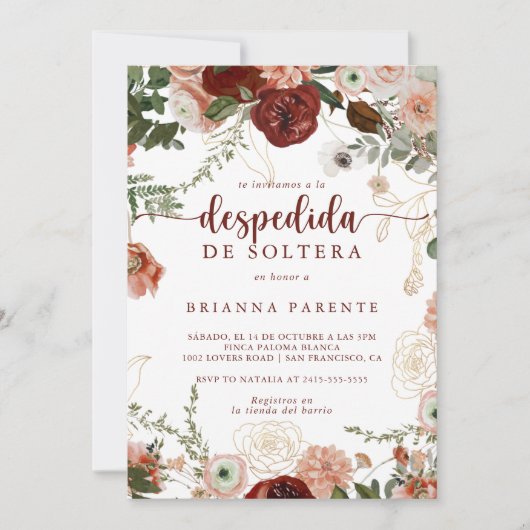 Goud rustiek Kleurrijk Bloemen Spaans Vrijgezellen Kaart (Voorkant)