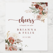 Goud Rustiek Kleurrijke Bloemen Proost Bruiloft Wijn Etiket (Enkel label)