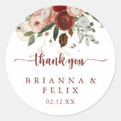 Goud rustieke bloemen dank u bruiloft gunst ronde sticker (Voorkant)