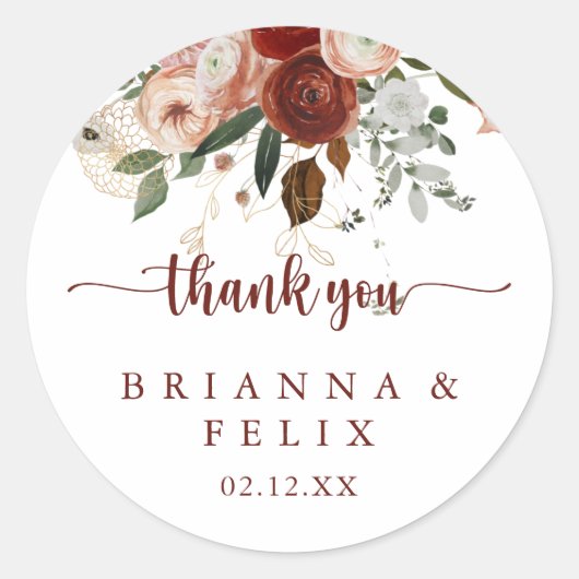 Goud rustieke bloemen dank u bruiloft gunst ronde sticker (Voorkant)