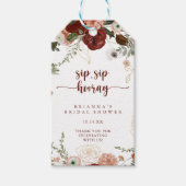 Goud rustieke Bloemen Sip Hooray Vrijgezellenfeest Cadeaulabel (Voorkant)