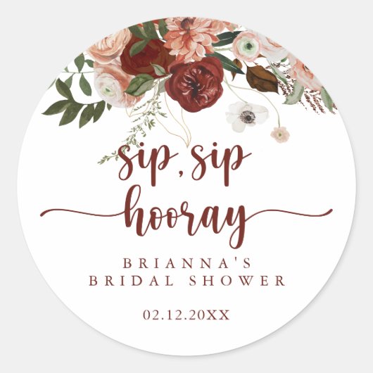 Goud rustieke Bloemen Sip Hooray Vrijgezellenfeest Ronde Sticker (Voorkant)