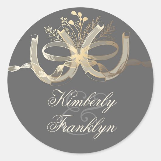Goud rustieke Hoefijzers Country Bruiloft Ronde Sticker (Voorkant)