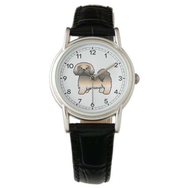 Goud Sable Lhasa Apso Cute Cartoon Hond Horloge (Voorkant)