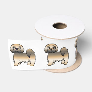 Goud Sable Lhasa Apso Cute Cartoon Hond Satijnen Lint