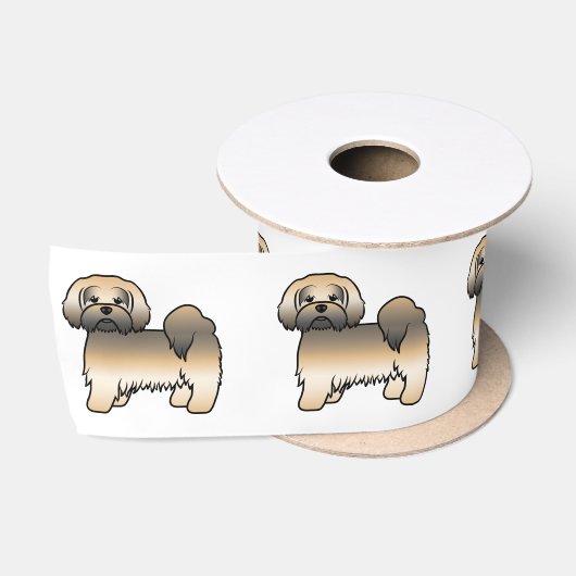 Goud Sable Lhasa Apso Cute Cartoon Hond Satijnen Lint (Spoel)