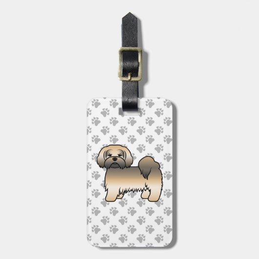 Goud Sable Lhasa Apso Cute Hond & Aangepaste Tekst Bagagelabel (Voorkant verticaal)