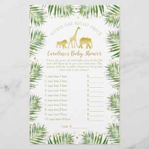 Goud Safari Dieren Baby Shower Raad de Prijs Spel