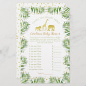 Goud Safari Dieren Baby Shower Raad de Prijs Spel (Voorkant / Achterkant)