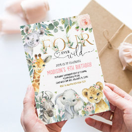 Goud Safari Four Ever Wild 4e Verjaardagsuitnodigi Kaart