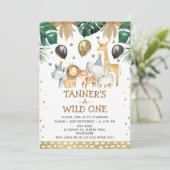 Goud Safari Patroon Wild One Safari Verjaardag Kaart (Staand voorkant)