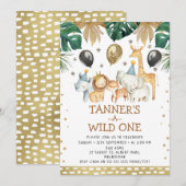 Goud Safari Patroon Wild One Safari Verjaardag Kaart (Voorkant / Achterkant)