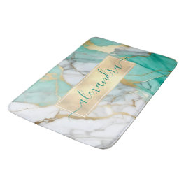 Goud Sage Groen Marmer Modern Elegant Badmat