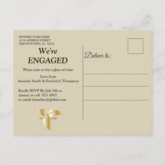 Goud Satijn & Gouden bloem Verloving Uitnodiging Briefkaart (Achterkant)