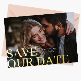 Goud Save Our Date Elegante Klassieke Foto Bruilof Folie Uitnodiging