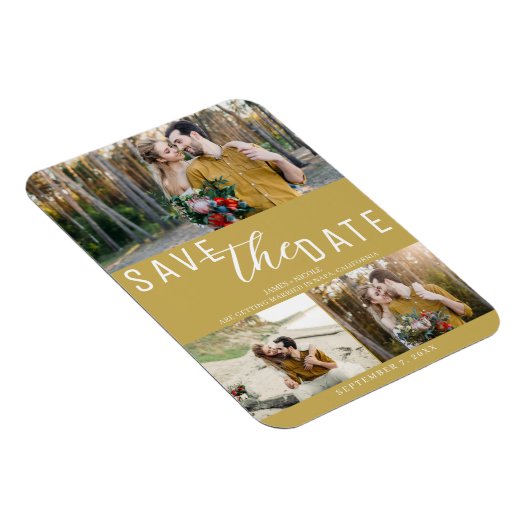 Goud Save the Date Bruiloft 3 foto's Magneet (Rechterzijde)