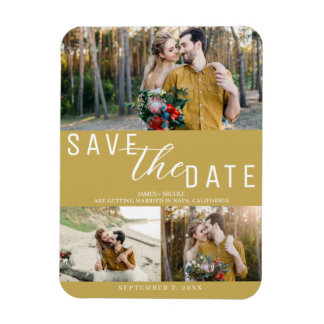 Goud Save the Date Bruiloft 3 foto's Magneet