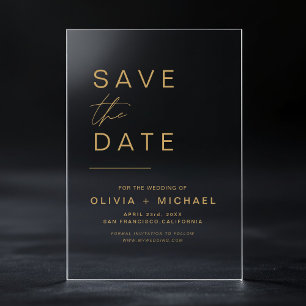 Goud Save the Date Elegante Minimalistische Script Acryl Uitnodigingen