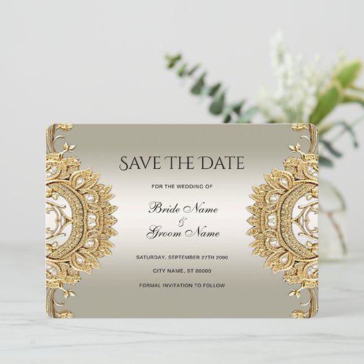 Goud  Save the Date Kaart (Staand voorkant)