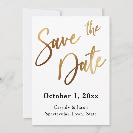 Goud Save the Date Typografie, Bokeh Zwarte Achter (Voorkant)