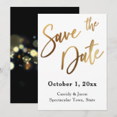 Goud Save the Date Typografie, Bokeh Zwarte Achter (Voorkant / Achterkant)