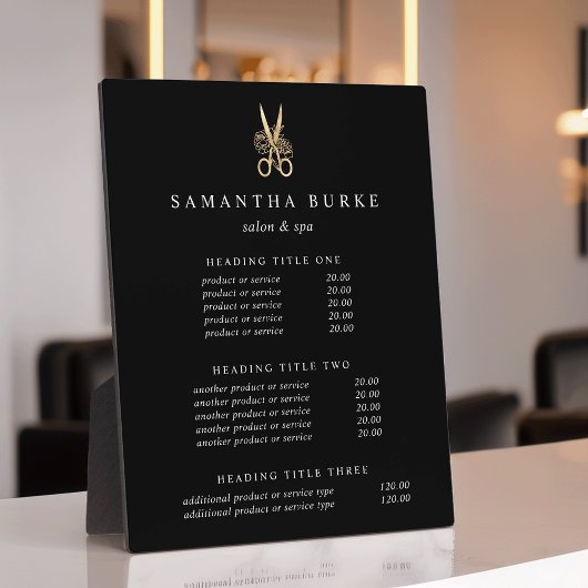Goud schaar Salon Pricing/Services Display Fotoplaat