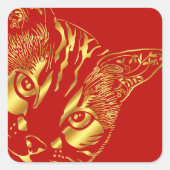 goud schattig gezicht kat vierkante sticker (Voorkant)