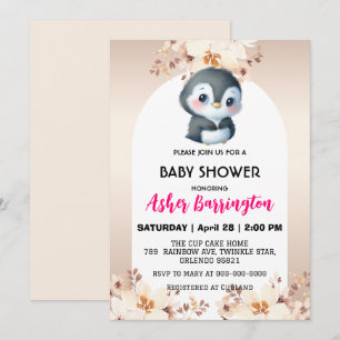 Goud Schattige pinguïn kersenbloesem baby shower k Kaart