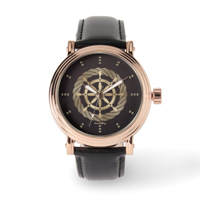 Goud Schip Wiel Horloge (Voorkant)