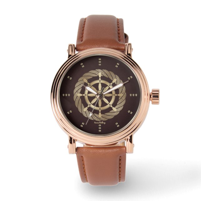 Goud Schip Wiel Horloge (Voorkant)