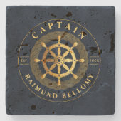 Goud Schip Wiel Stenen Onderzetter (Voorkant)