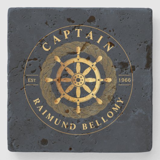 Goud Schip Wiel Stenen Onderzetter (Voorkant)