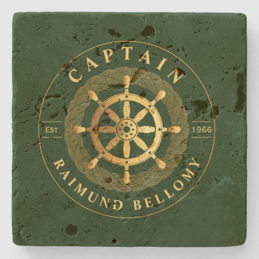 Goud Schip Wiel Stenen Onderzetter (Voorkant)