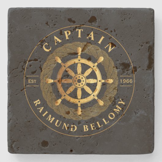 Goud Schip Wiel Stenen Onderzetter (Voorkant)