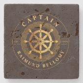 Goud Schip Wiel Stenen Onderzetter (Voorkant)