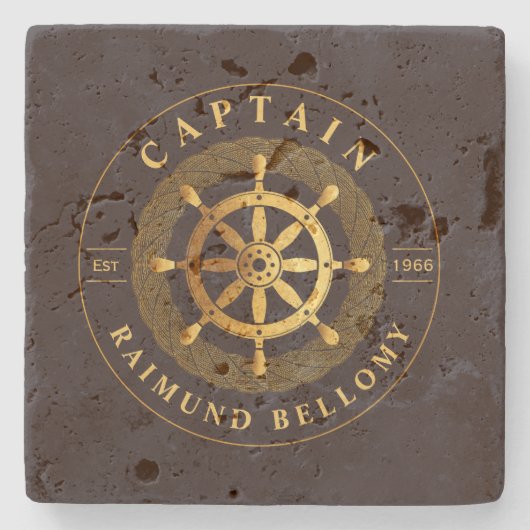 Goud Schip Wiel Stenen Onderzetter (Voorkant)