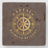 Goud Schip Wiel Stenen Onderzetter (Voorkant)