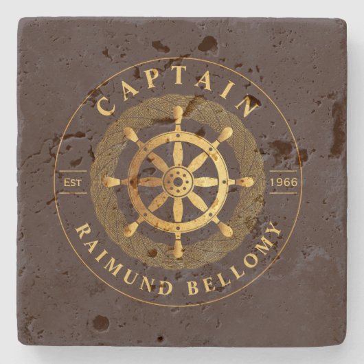 Goud Schip Wiel Stenen Onderzetter (Voorkant)