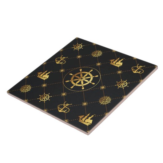 Goud Schip Wiel Tegeltje (Zijkant)