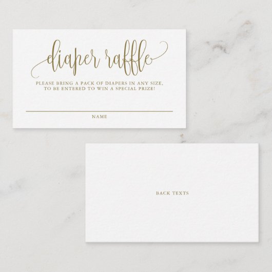 Goud  Script Baby shower Luier Raffle Informatiekaartje (Voorkant / Achterkant)