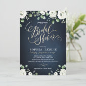 Goud script blauw wit floral Vrijgezellenfeest Kaart (Staand voorkant)