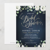 Goud script blauw wit floral Vrijgezellenfeest Kaart (Voorkant / Achterkant)