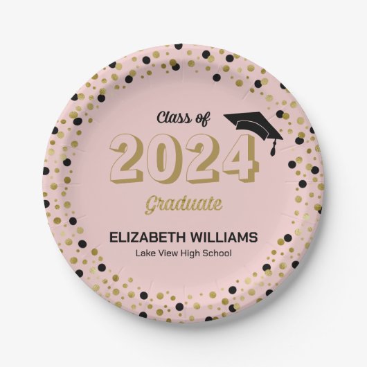 Goud Script Confetti Graduation Party Roze Pap Papieren Bordje (Voorkant)