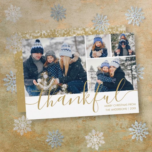 Goud Script Dankbaar 4 foto Kerstmis Feestdagenkaart