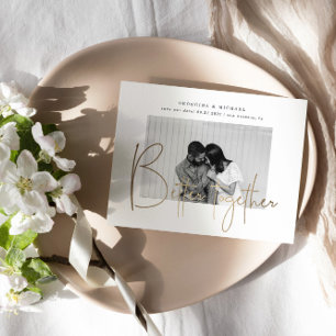 Goud Script Een foto Bewaar het datum Verloving Briefkaart