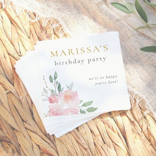 Goud Script geschilderd Floral Verjaardagsfeest Servet